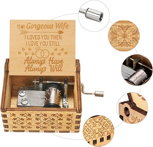 Vista 25 de Caja de música para regalo de hija, cumpleaños de mamá, madre a hija, de madera, grabada, manivela, caja musical Play You are My Sunshine Para hija