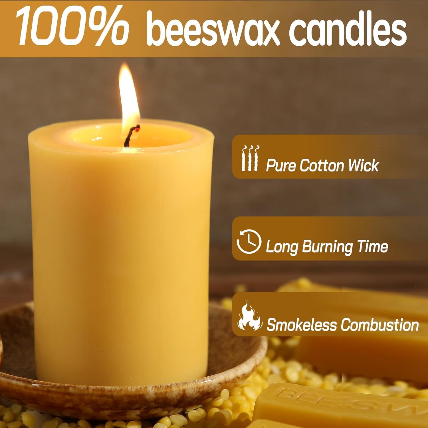 4 Packs Natural Beeswax Pillar Candles, 212 Hours Long Burning Organic Emergency Candle 2.8x4in Unscented Pillar Candles 100% Pure Bees Wax Candles for Home Paryer - Image 3