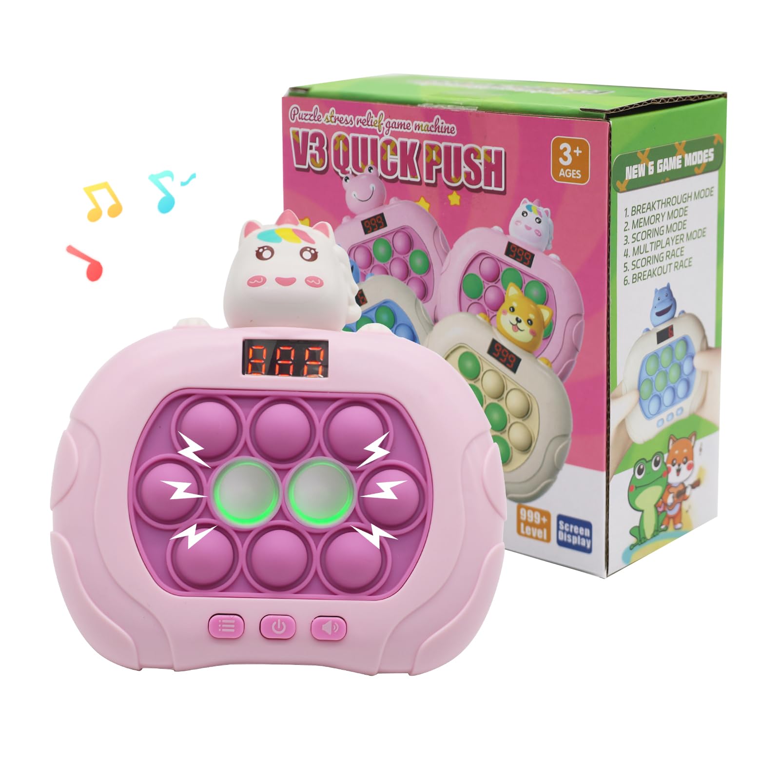 AIPINQI Pop Game Light Up Fidget Toy, Quick Push Game Console, Whack a Mole Game, Decompression Breakthrough Puzzle Pop Game Machine, Multiple Game Modes Toy for 3+ Years (unicorn)