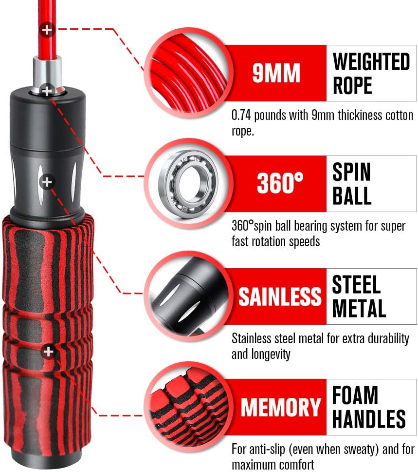 One-Day Sale: Up to 60% Off YINAO Weighted Skipping Rope Set [6MM Rope& Plus 9MM Rope],Adjustable Jump Rope,Foam Wraps Around Aluminum Handles,for Cardio, Boxing and MMA