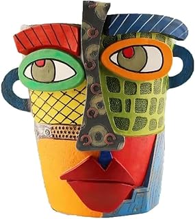 BJVF Picasso Pot Face Planters - Sanxingdui Style Abstract Head Resin Plant Pots, Handcrafted Cute Funky Modern Decor 7.2"
