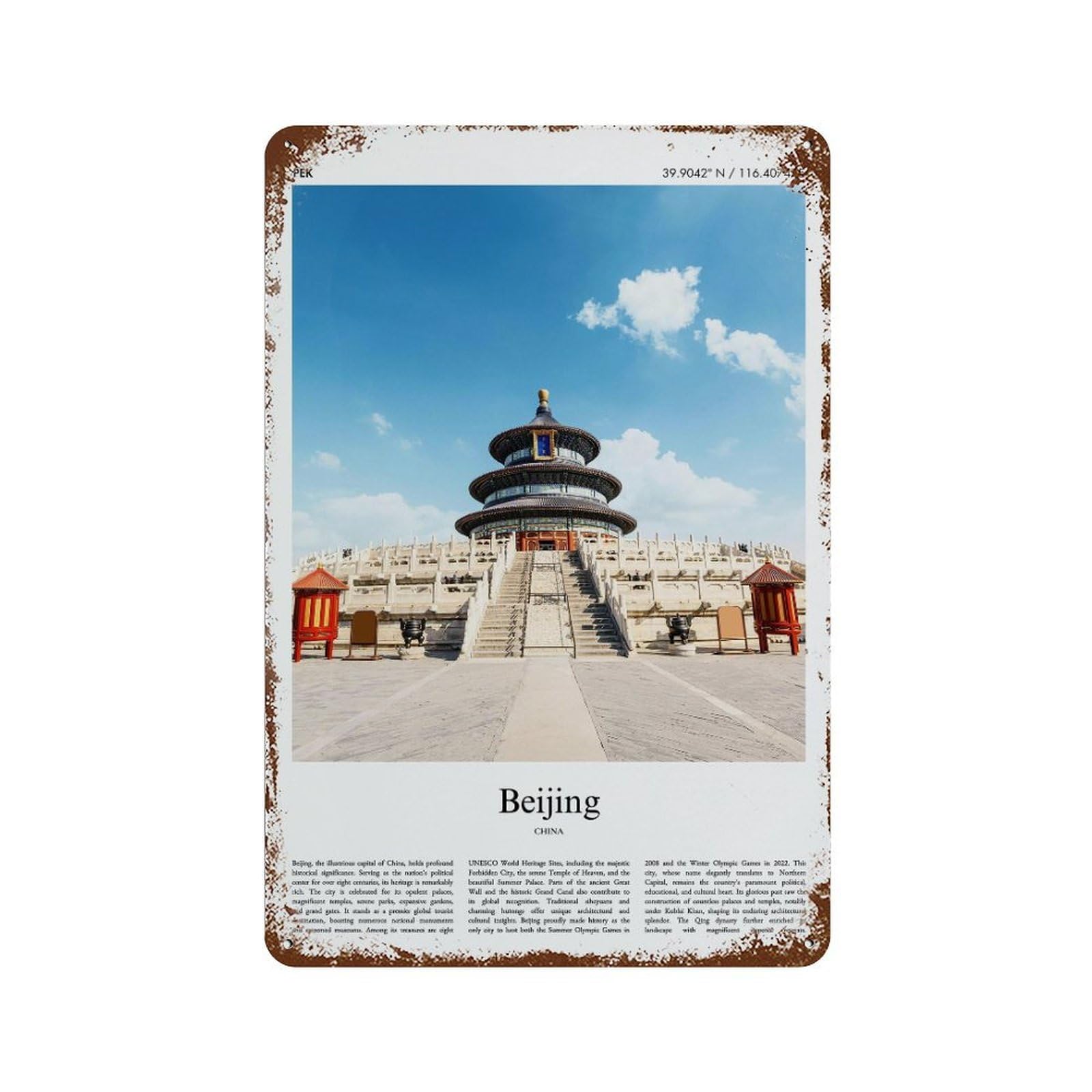 xiaoxiaoshen Beijing China City Scenery Wall Decor Art Metal Tin Poster Modern Home Decor Art Home Bar Shop Decorations Vintage Sign 30x20cm