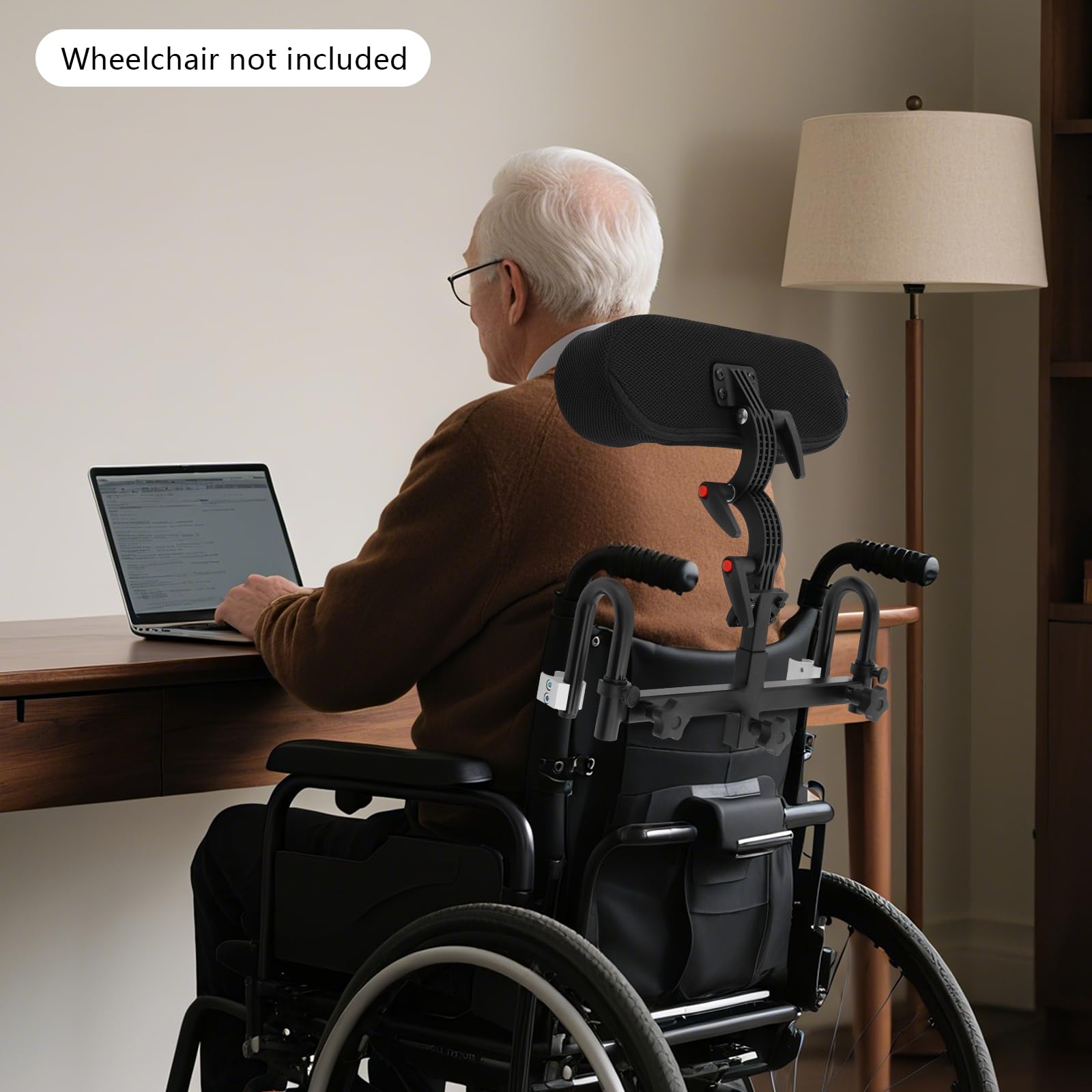 Cojín de cabeza para silla de ruedas, ajustable, 30 – 50 cm, altura 36 – 58 cm, ancho acolchado para respaldo trasero negro