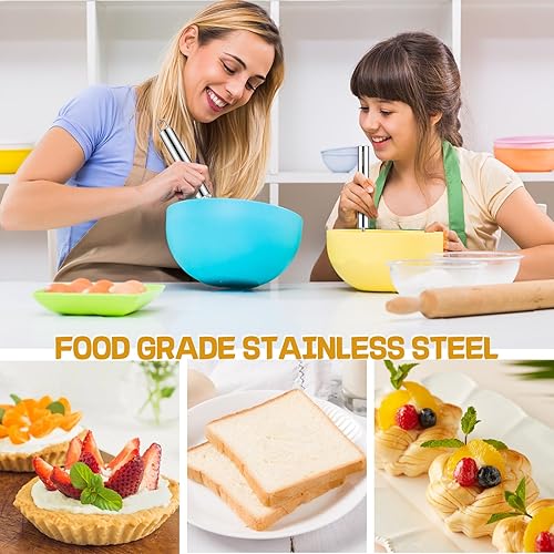 Miniatura 7 de NileHome Juego de batidores de acero inoxidable de 8 pulgadas y 10 pulgadas + batidor giratorio semiautomático de cocina de 12 pulgadas para
