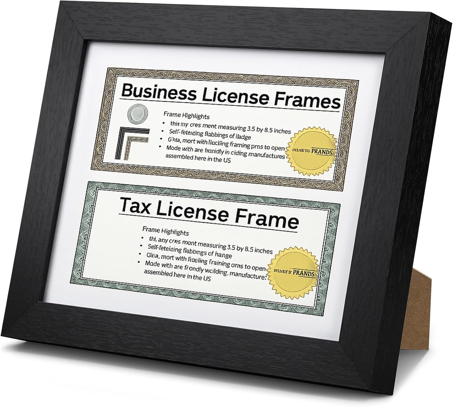 8.5 x 11'' Double Business License Frame Wood Black Professional License Frame with 3 x 8.5'' Mat for Esthetician, Retail Certificate with Hangers, Self-standing for Wall Display and Tabletop