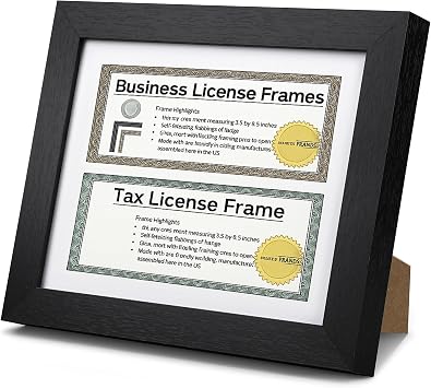 8.5 x 11 Double Business License Frame Wood Black Professional License Frame with 3 x 8.5 Mat for Esthetician, Retail Certificate with Hangers, Self-standing for Wall Display and Tabletop