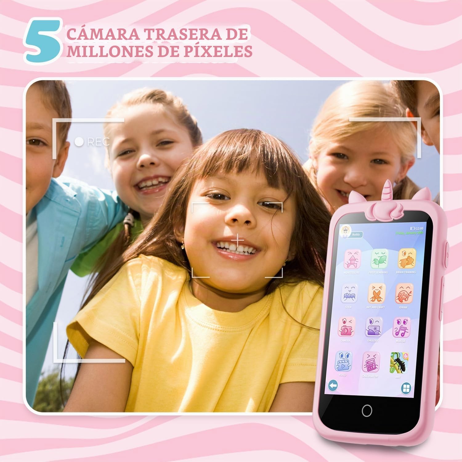 Smartphone Niños, 3.97" juguetes para niñas, regalos de cumpleaños de Navidad para niñas de 3 a 12 años, con 210+ Juegos de Puzzle, Control Parental, Cámara, Música