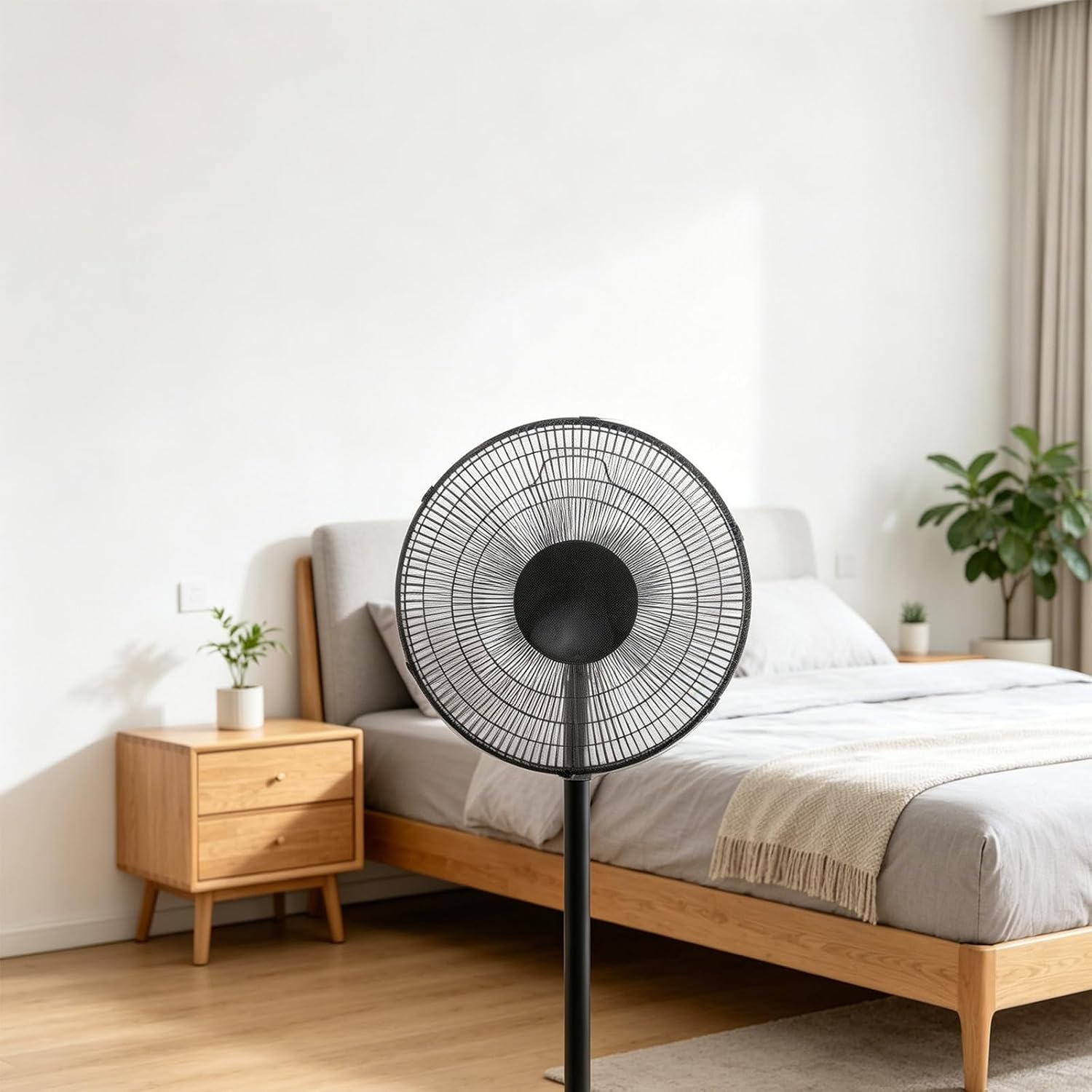 1 Set Pedestal Fan Front & Back Grill Cover Replacement, 16” Floor Fan Blade Covers, Safety Accessories for Household Rooms (Black)