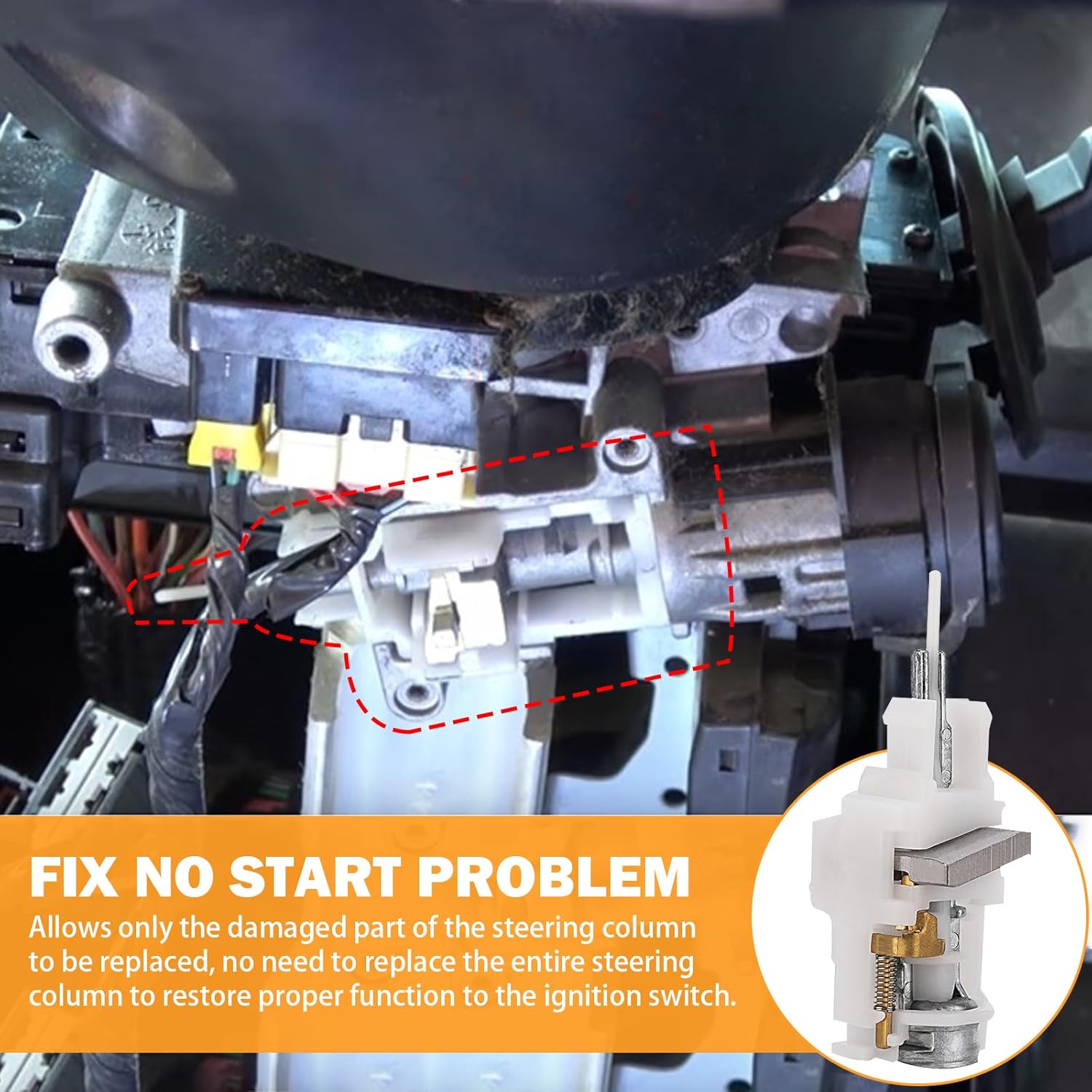 Yinlowa Ignition Switch Actuator Pin Assembly - Fits Jeep Wrangler 1997-2006, Liberty 2002-2007, Grand Cherokee 1999-2004, Dodge Neon, Chrysler PT Cruiser - Replace 4690492AB 924-704 4664099