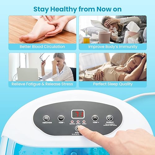Miniatura 7 de Giantex Spa de pies con calor y masaje, bañera de baño de pies con burbujas, vibración, piedra de pedicura extraíble, cuentas de masaje, apagado