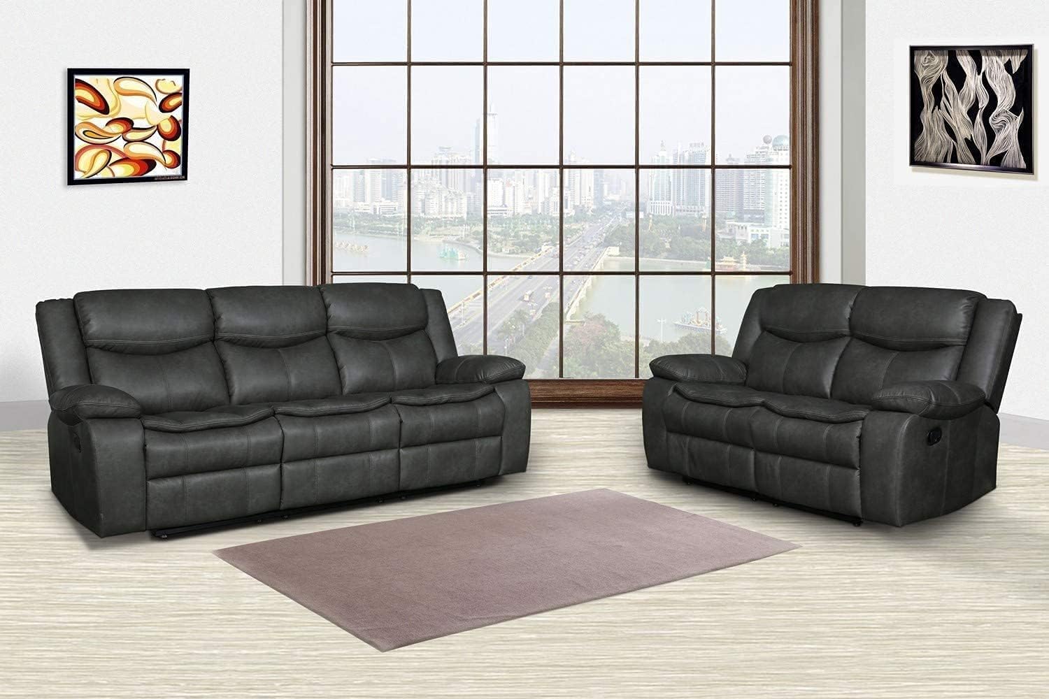 Blackjack Furniture Marsden Modern Leather Air Reclining Living Room Loveseat, Lead Gray