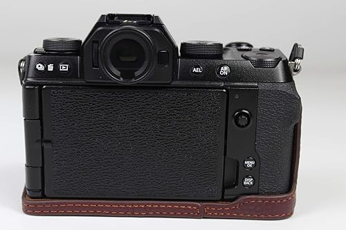 Vista 9 de Funda X-S10, hecha a mano de piel auténtica para media cámara, funda para Fujifilm Fuji X-S10 XS10 versión de apertura inferior + correa de mano Café