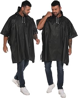 HOOMBOOM Reusable Rain Ponchos with Drawstring Hood for Adults, Waterproof Thicken Rain Coat, 2 Packs