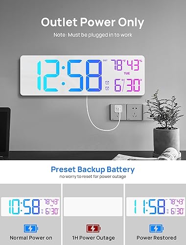 Miniatura 9 de Reloj de Pared Digital Grande de 18.5" con Control Remoto, Relojes Digitales con Pantalla LED Grande con Luz Nocturna, Alarma, Cuenta Regresiva,