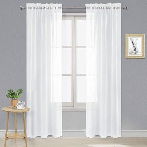 DWCN. - Cortinas transparentes para sala tipo lino, con bolsillo para barra de cortina. Juego de 2 paneles de cortina para ventana.