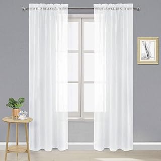 DWCN White Sheer Curtains 84 inches Long 2 Panels Set, Rod Pocket Voile Window Treatments for Living Room/Bedroom, Airy & Lightweight Elegant Gauzy Curtains & Drapes, 2pcs, Each W42 x L84