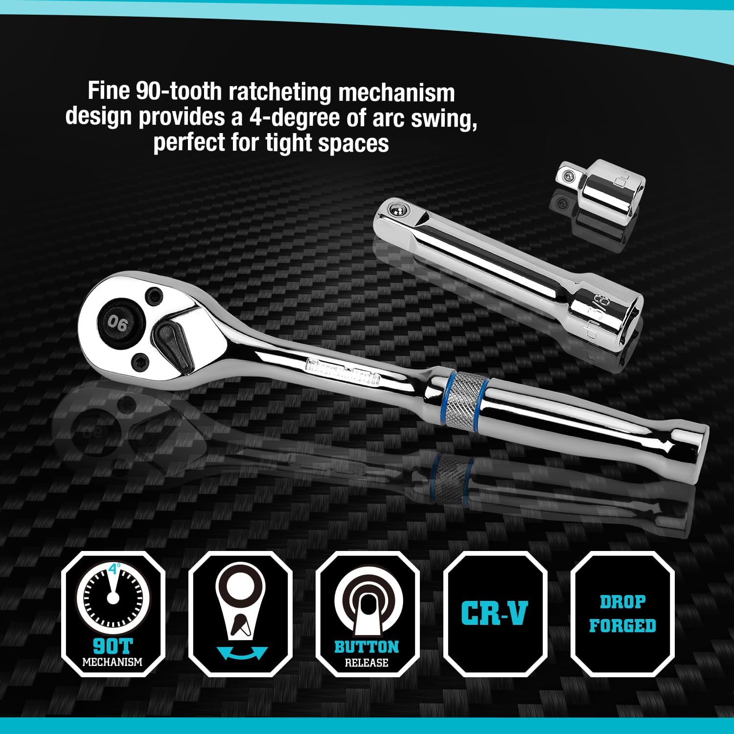 DURATECH 149-Piece Mechanics Tool Set, Include SAE/Metric Sockets, 90-Tooth Ratchet and Wrench Set for Auto Repair