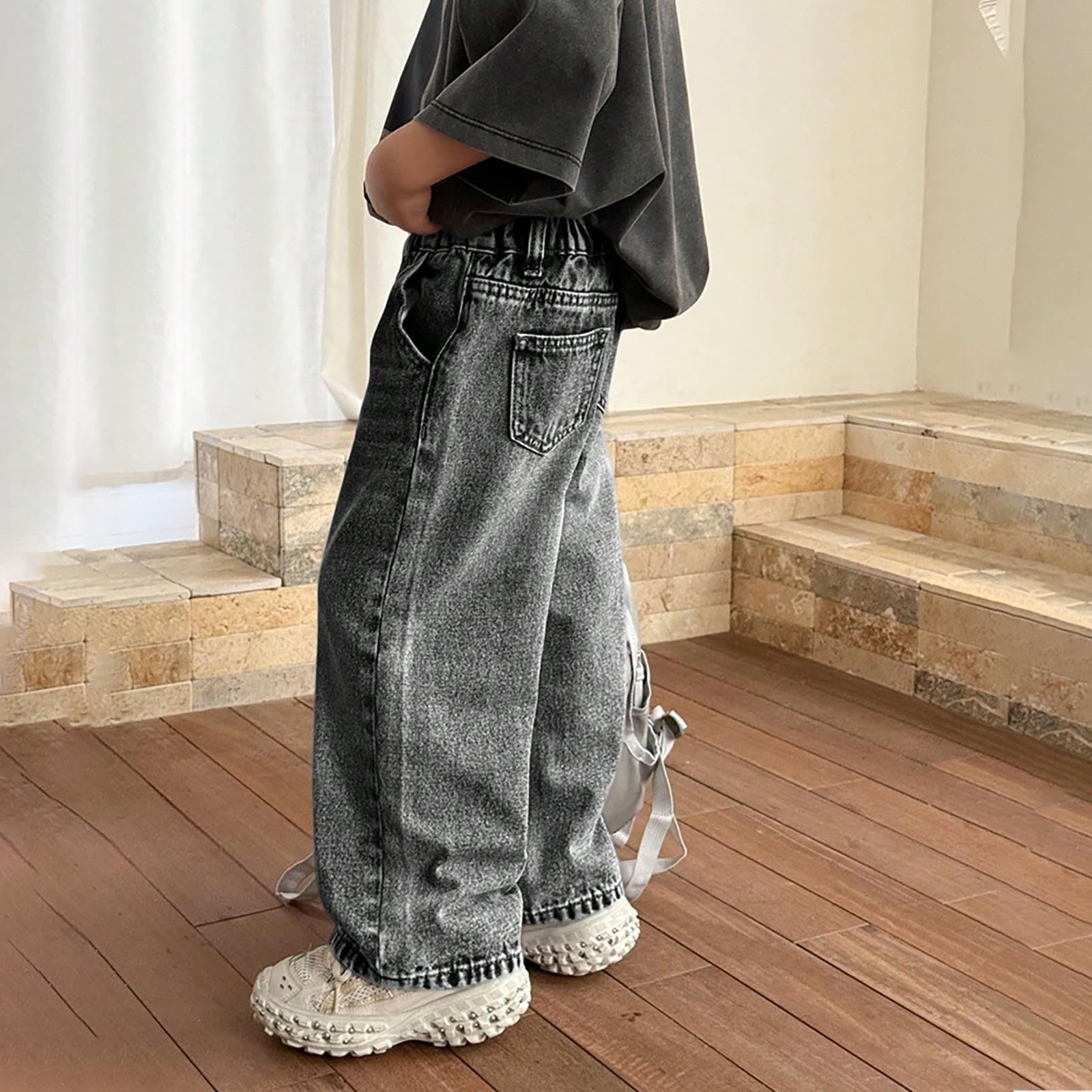 Generico Jeans Baggy Ragazzo - Pantaloni Cargo in Denim Resistenti per Ragazzi Adolescenti Pantaloni Casual Streetwear A Gamba Larga con vestibilità Rilassata E Tasche Multiple