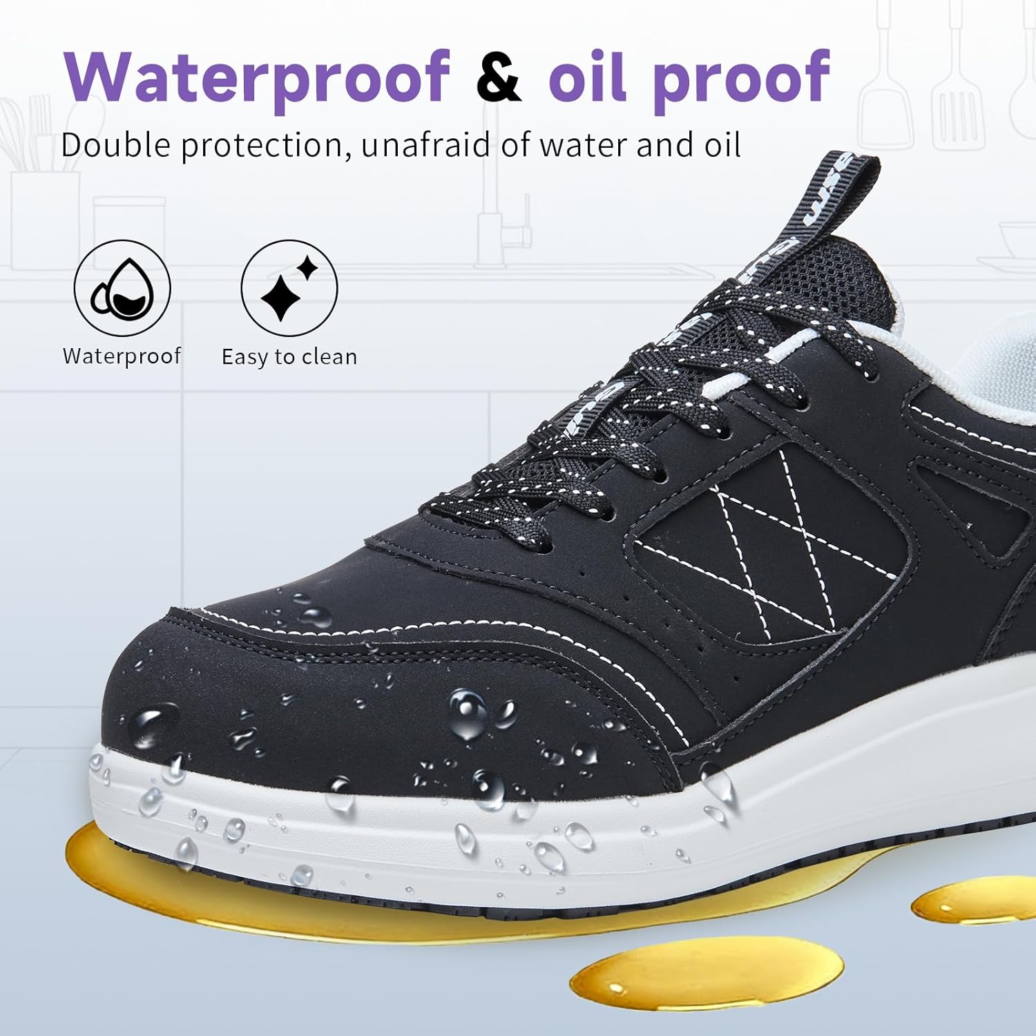 Non Slip Work Shoes Women - Waterproof Oil Resistant Chef Shoes, Lightweight Comfortable Slip Resistant Sneakers for Restaurant Kitchen Nursing & Food Service - Image 3