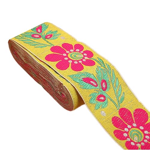 7 Yards 2" Sunflower Jacquard Ribbon Floral Embroidered Woven Trim Vintage Fabric Bias Tape for Home Decor Embellishment (Yellow)