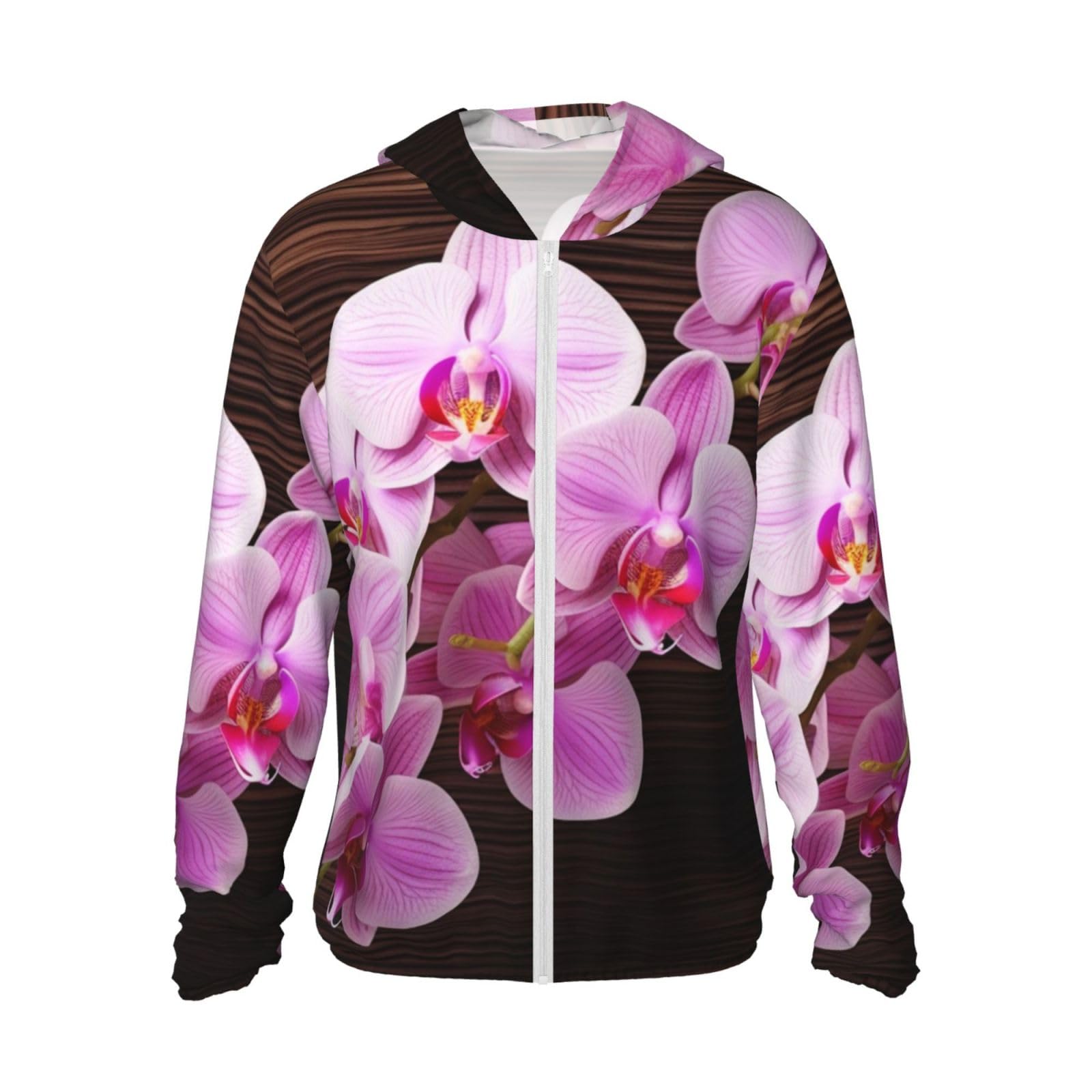 UPF 50+ Light Jacket Full Zip Sun Protection Hoodie for Women Men Long Sleeve Orchid Flower Sun Shirts