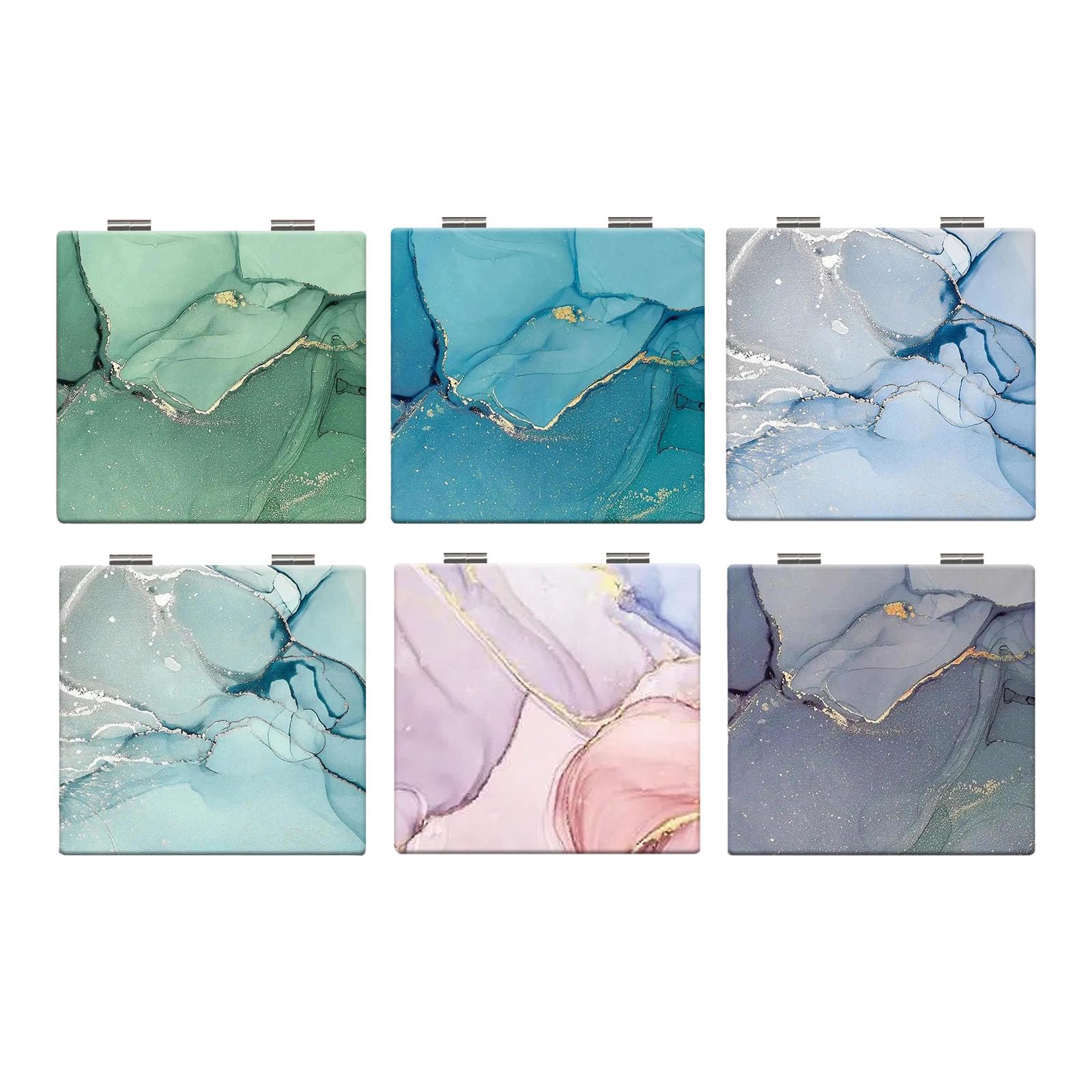 ZHU YU CHUN 6 PCS Daily Makeup Enlarge Makeup Square Small Purse Mirror Travel Portable Double-Sided Mirror, Gift for Girls, Women, Mothers (Apply Marbling)