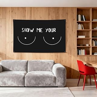 Show Me Your Boobs Flag Poster Durable Wall Banner with 4 Brass Grommets 2x3 Ft Tapestry for Indoor & Outdoor Decor, Perfect for Home,Porch,Garden,Yard