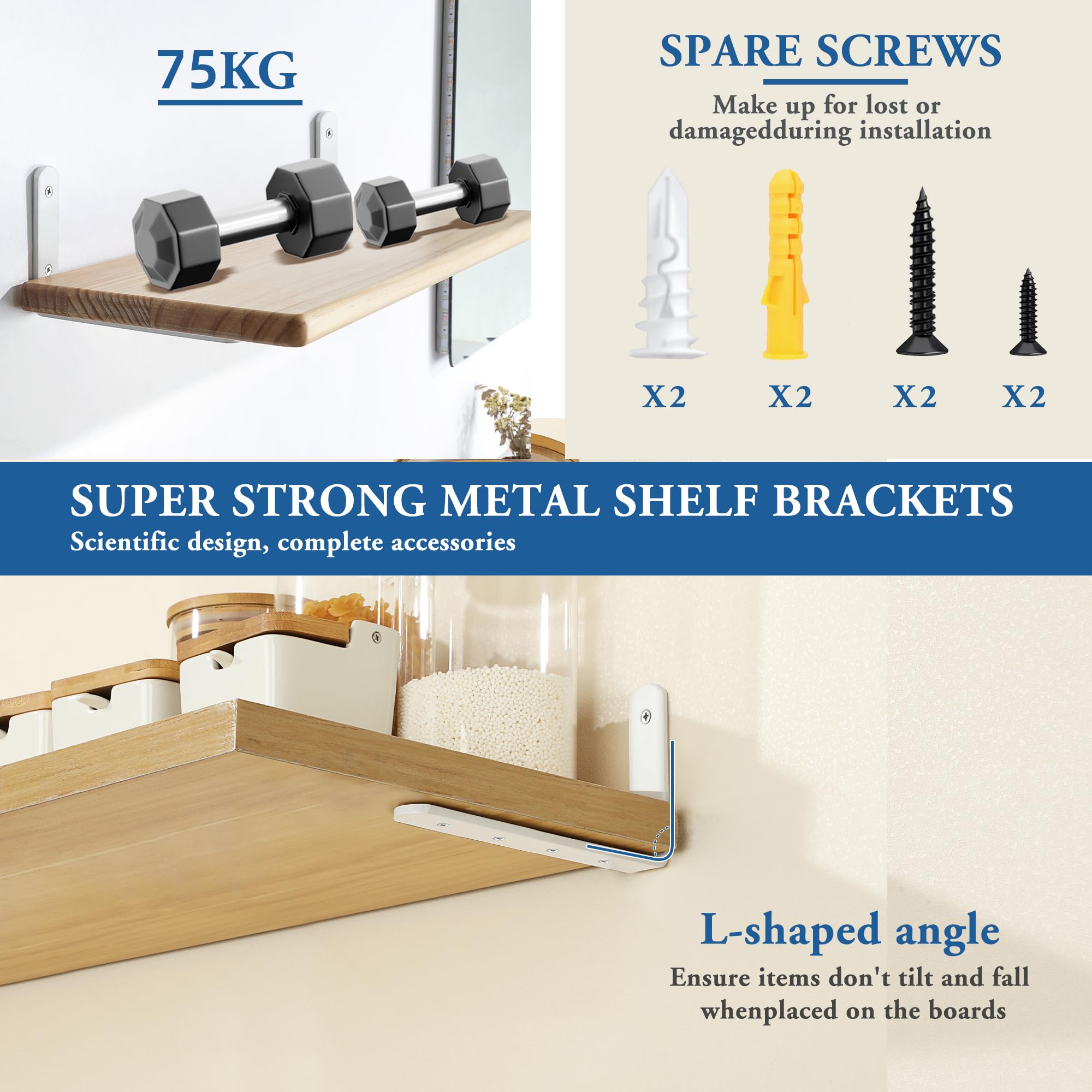 Mooche 4Pcs Shelf Brackets White, Heavy Duty Angle Brackets, Metal L-Shaped Shelf Bracket - Image 4