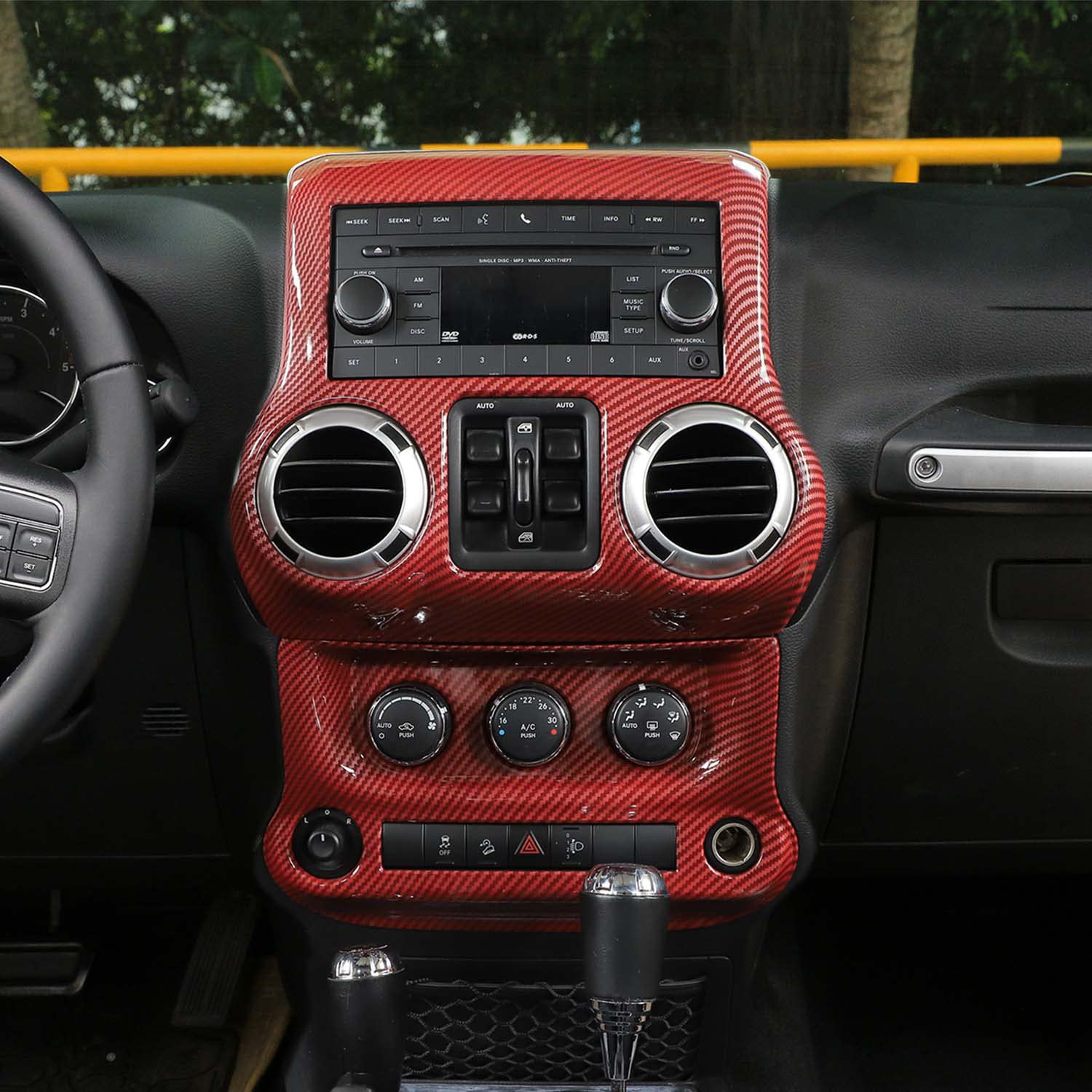RT-TCZ Center Console Dashboard Panel Cover Trim & Air Conditioning Switch Panel Cover Trim Kit Decoration Interior Accessories for Jeep Wrangler JK JKU 2/4 Door 2011-2017,Red Carbon Fiber