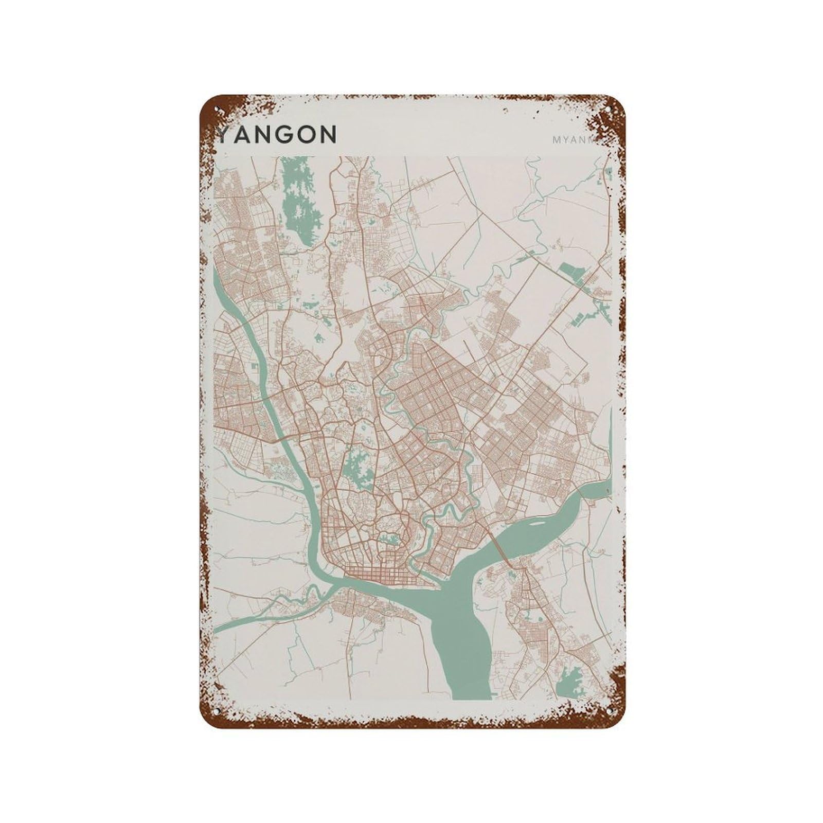 xiaoxiaoshen Yangon Map Myanmar Travel Gift Scandi Wall Decor Art Metal Tin Poster Modern Home Decor Art Home Bar Shop Decorations Vintage Sign 30x20cm