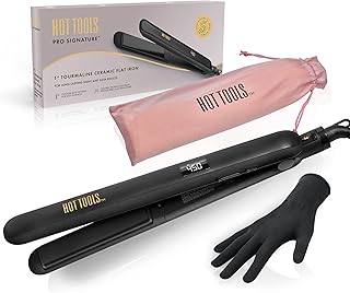 Hot Tools Pro Signature Ceramic + Tourmaline Flat Iron for Sleek Results, 1 Inch Plates