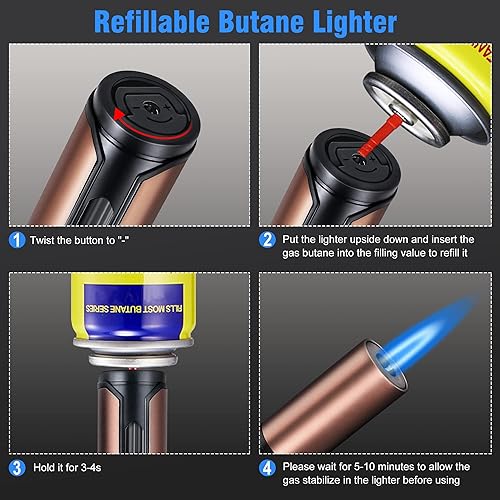 Miniatura 6 de IEIK Encendedor de antorcha de butano paquete de 2 encendedores de antorcha recargables ajustables de chorro de butano encendedor largo para