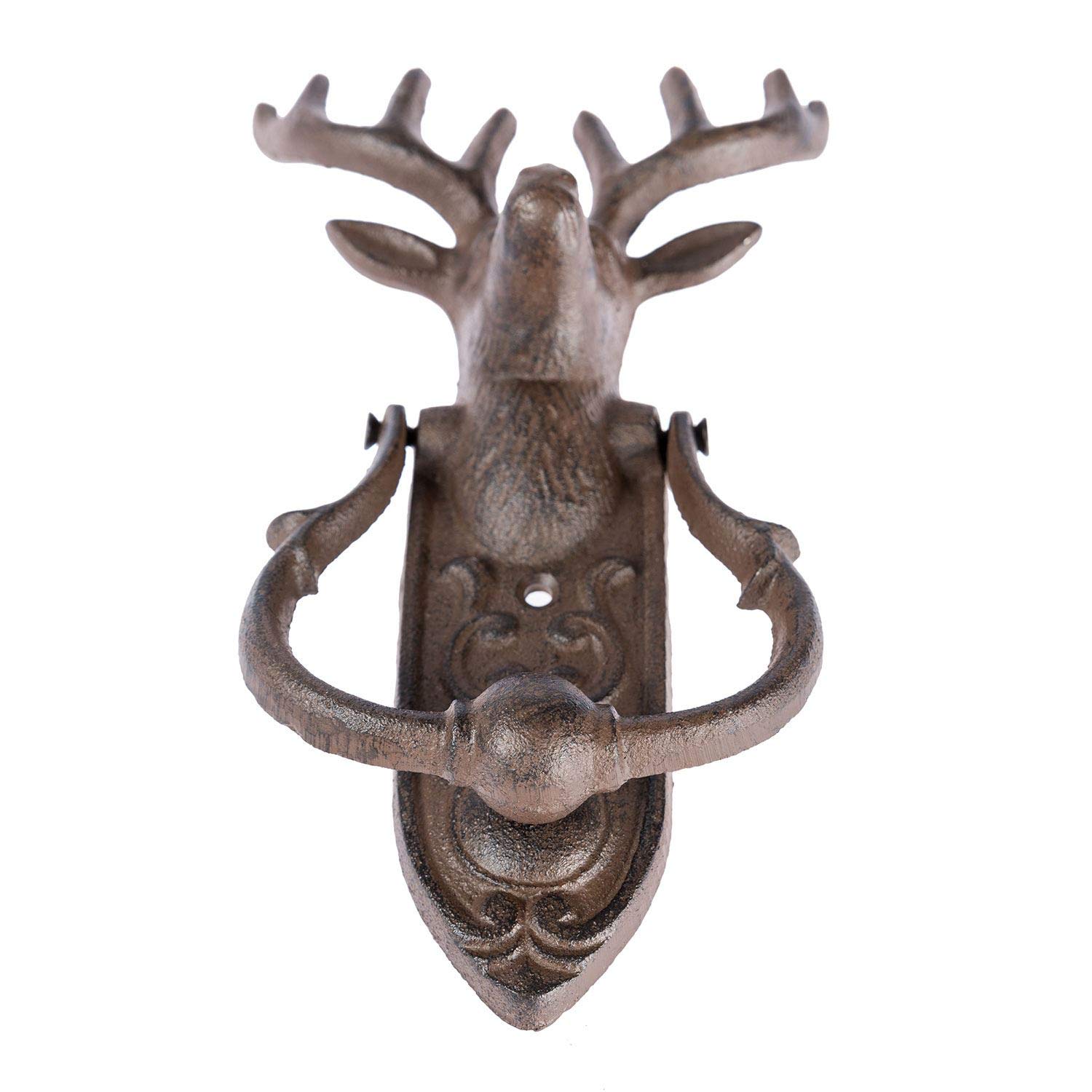 HOMESCAPES Heurtoir de porte décoratif en fonte marron - Tête de cerf
