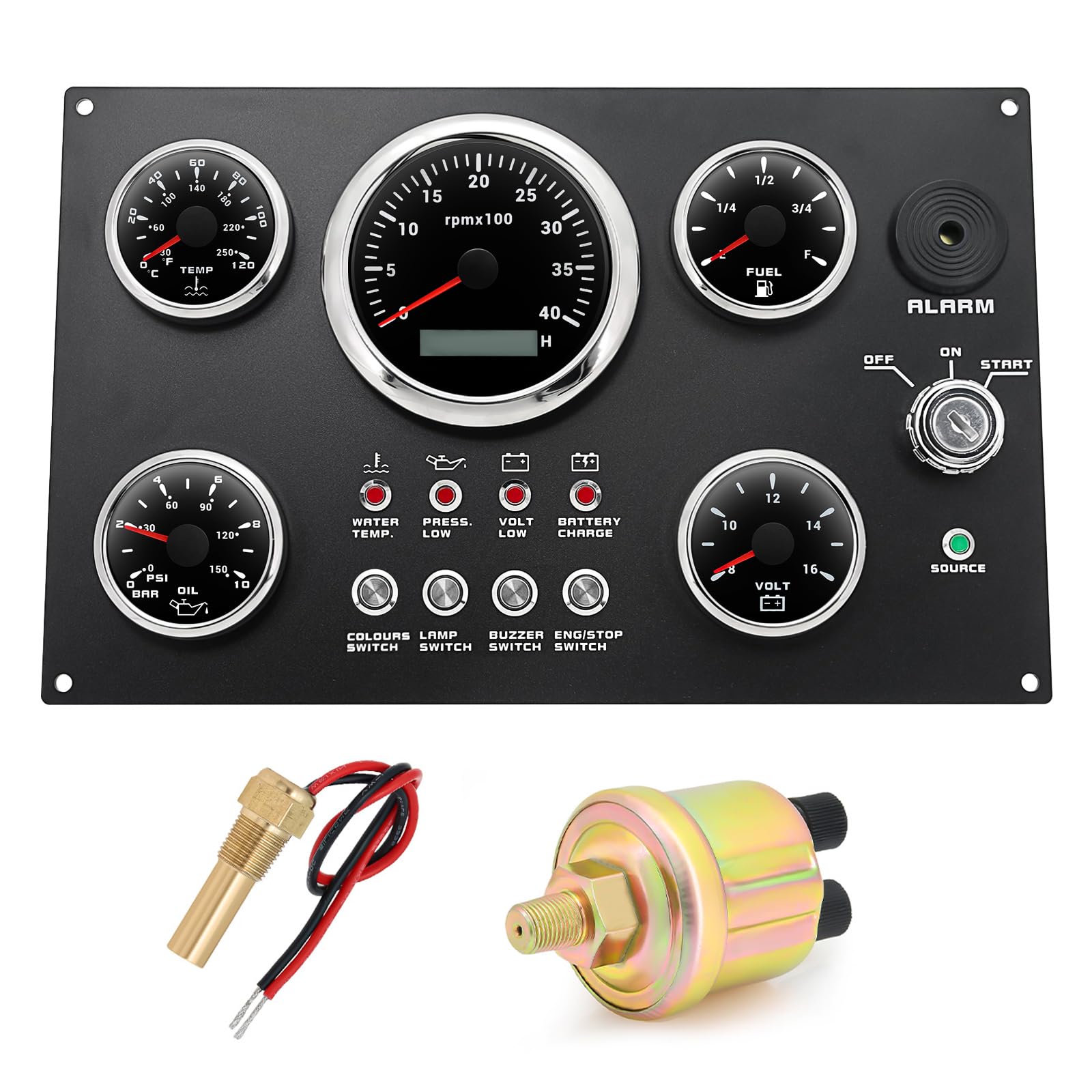 5 Gauge Set Instrument Panel 85mm 3-3/8 Tachometer 52mm 2-1/16 Fuel Level Water