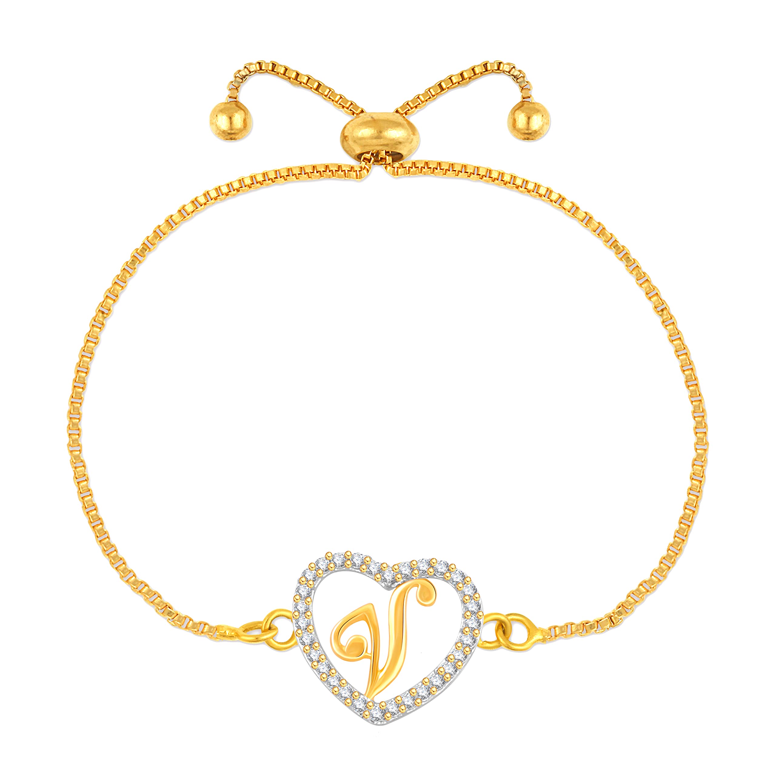 MEENAZ American diamond CZ AD Crystal Gold Plated Love Heart Shape Alphabet Letter Name V Initial Locket Pendant Chain Adjustable Bracelet for girls women girlfriend ladies Alphabet Bracelet-M33 (B09CNQ1W29) Amazon Price History, Amazon Price Tracker