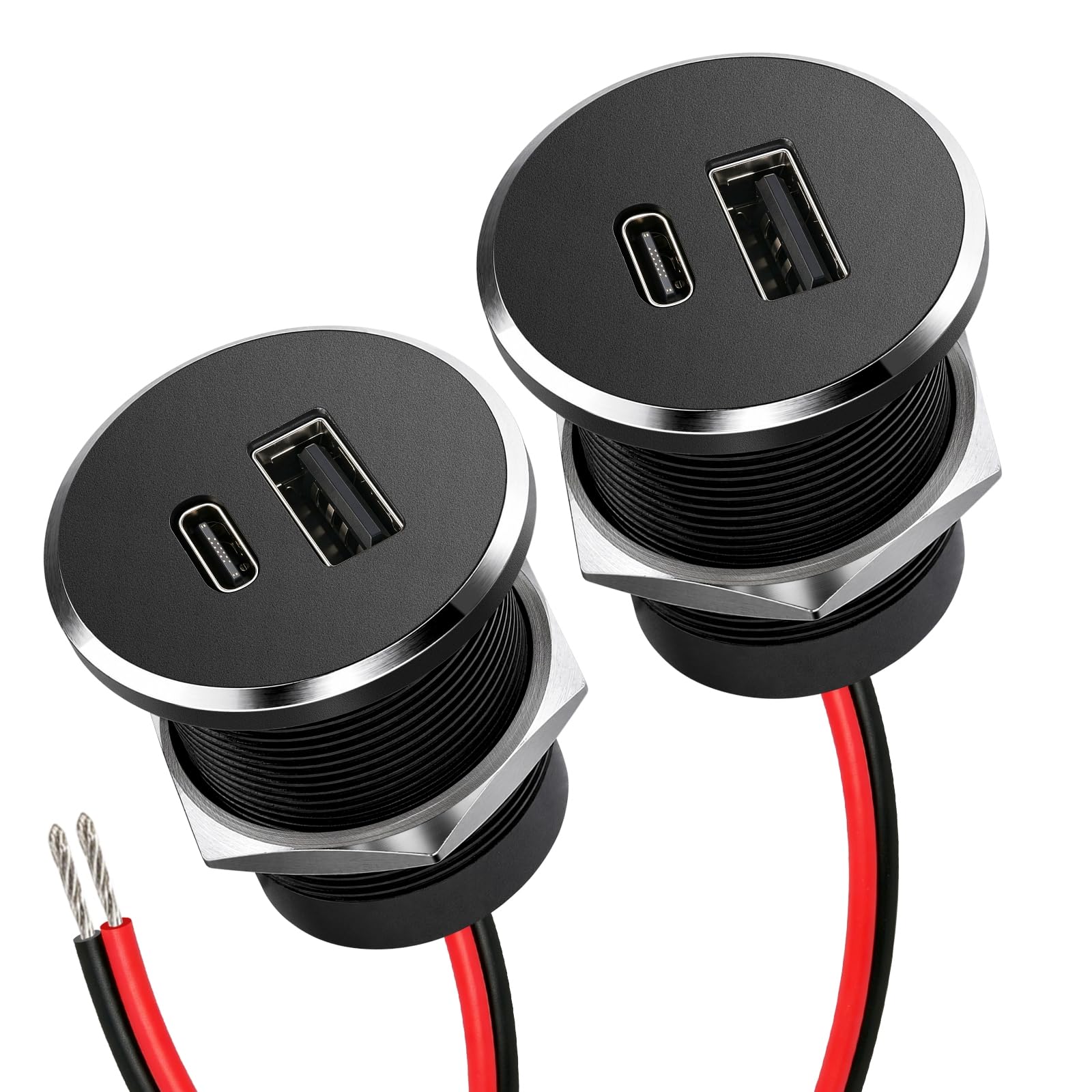 acegoo Gniazdo USB 12 V Ładowarka samochodowa Camper, aluminiowa wtyczka USB C, podwójny port szybkiego ładowania do kampera łodzi morskiej ciężarówki (A/C, 2 szt.)