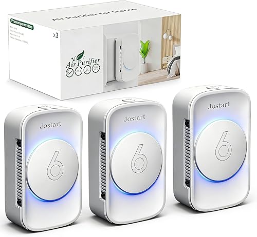 Ionizador de aire para el hogar (paquete de 3), purificador de aire iónico enchufable con 6 puntas de fibra de carbono, limpiador de aire portátil