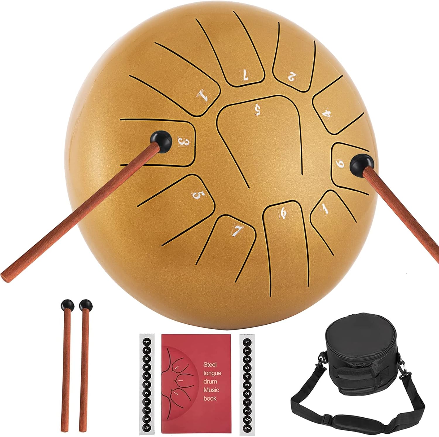 VEVOR Percussion Instrument 11 Tones 10 Inch Tongue Drum Golden Steel