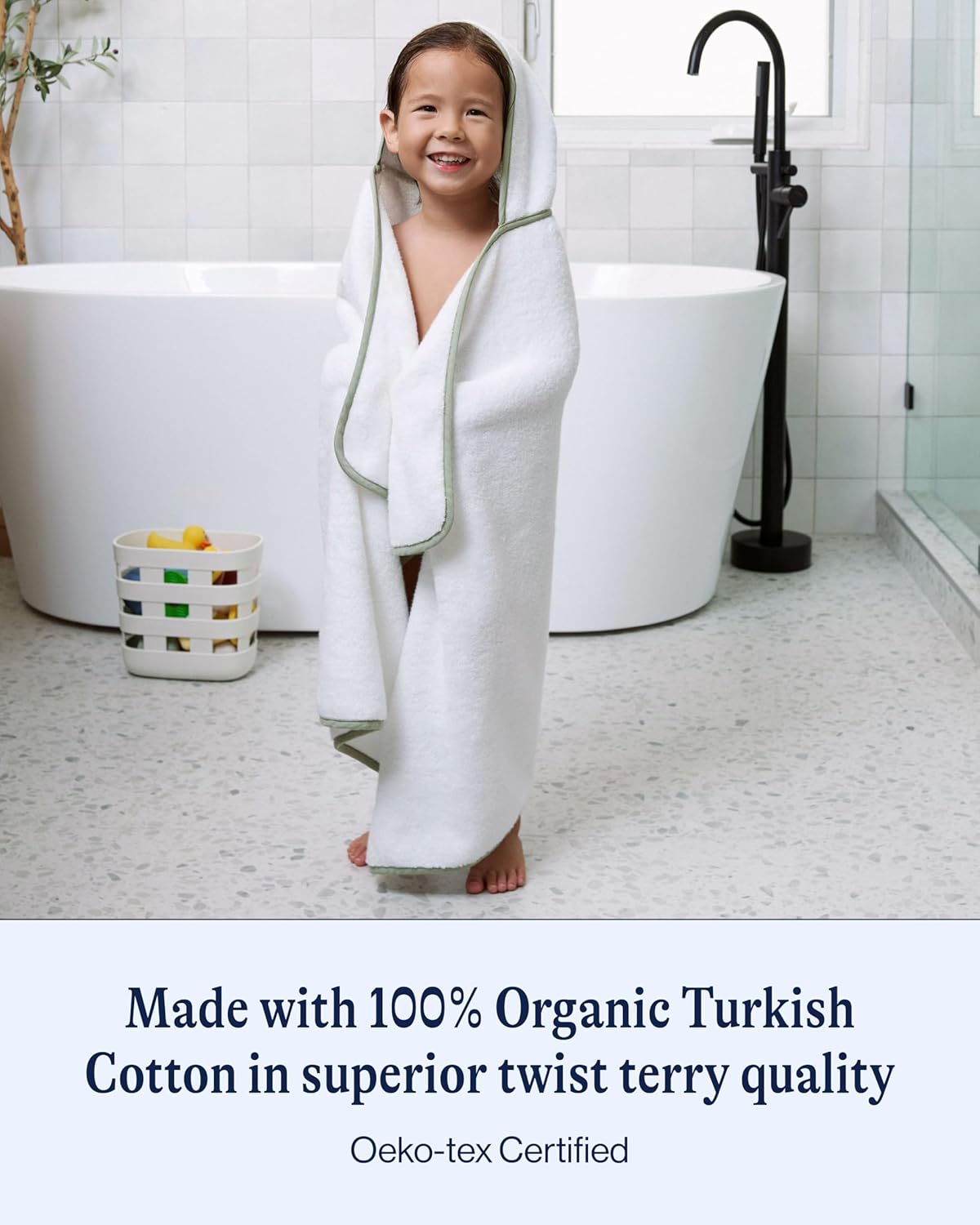 Lalo The Hooded Towel - 100% Organic Cotton, Soft on Sensitive Skin, Cozy & Absorbent, Machine Washable Baby Hooded Bath Towel - Sage