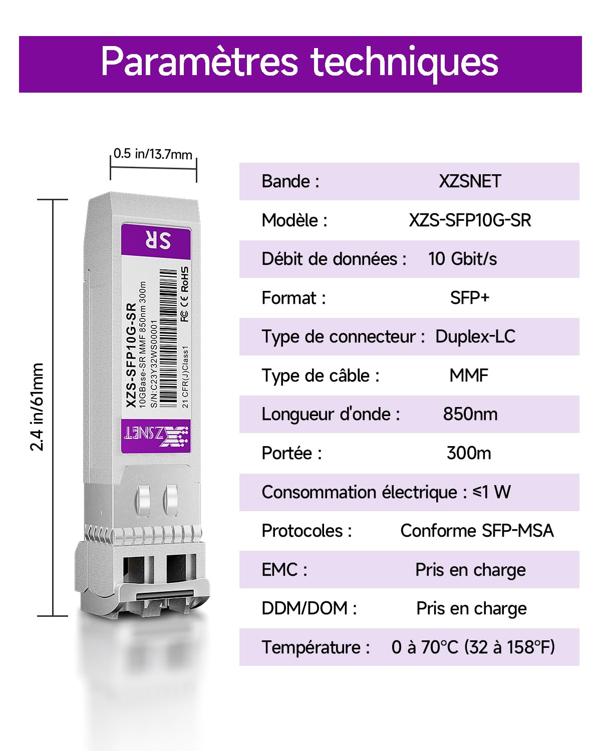Module SFP+ 10Gb vers LC multimode, compatible avec Freebox Ultra/Delta, Cisco SFP-10G-SR, Ubiquiti UniFi UF-MM-10G, MikroTik S+85DLC03D et autres, transceiver 10GBASE-SR, lot de 2 pièces