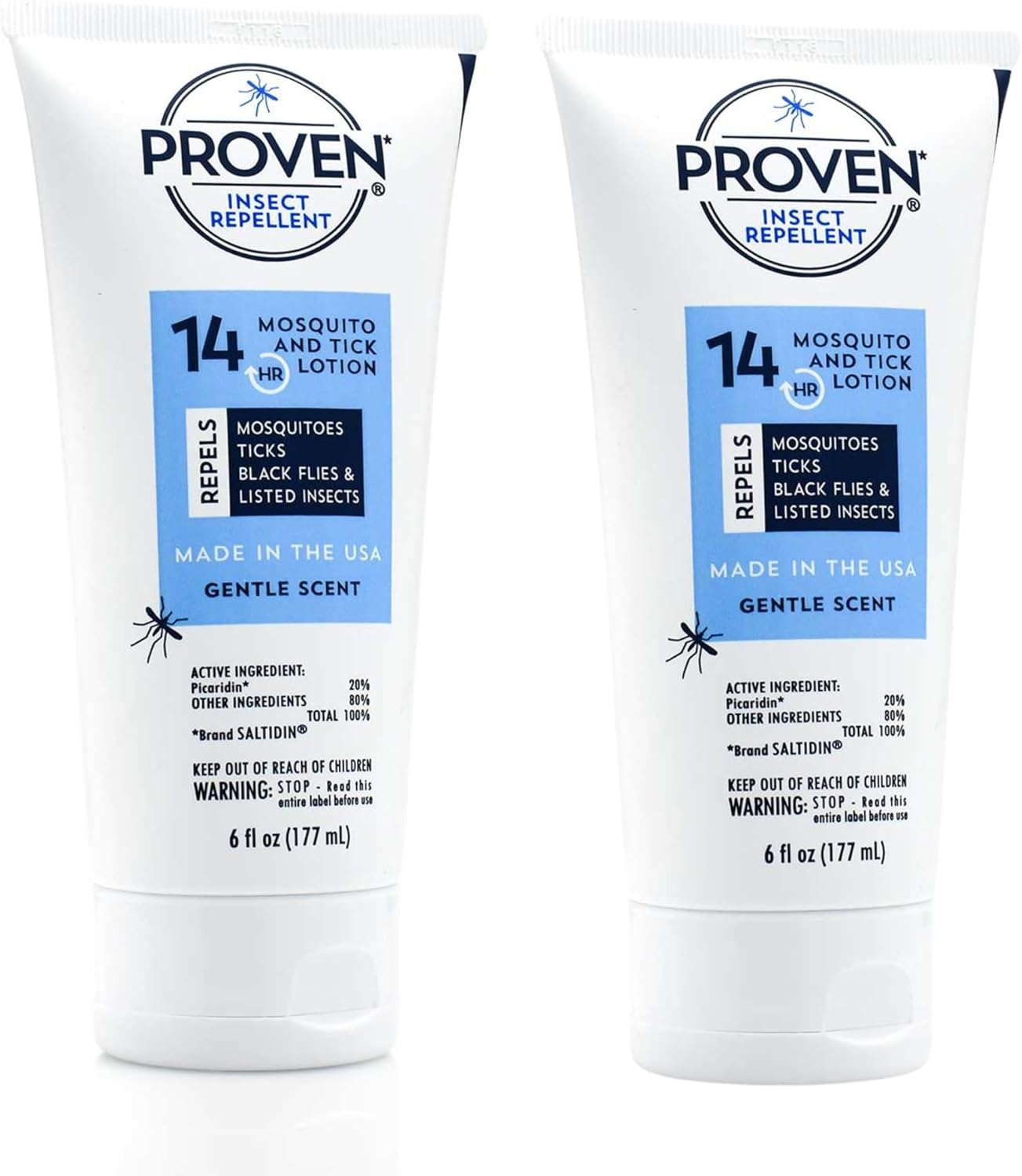 Proven Insect Repellent Lotion, Keep Mosquitoes, Ticks and Flies Off, DEET Alternative Repellent, Up to 14-Hour Protection, Great for Camping or Hiking, 6 Ounce, Gentle Scent Lotion, 2 Pack