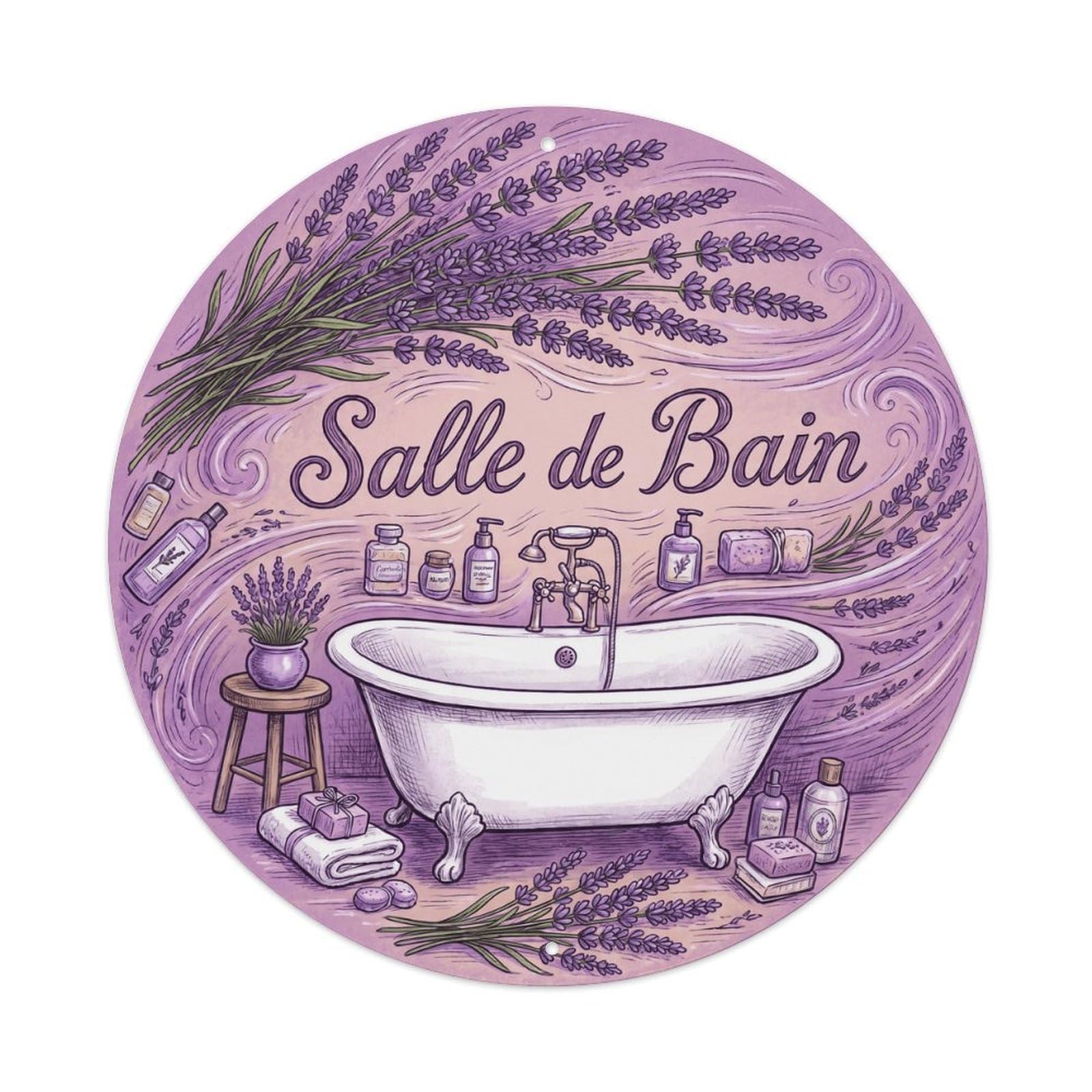 Yrnq Vintage Style Salle Lavender Elegant Bathroom Decor Vintage Metal Tin Sign Plaque Wall Decor For Cafe, Club, Garden Round Metal Poster 8X8inch