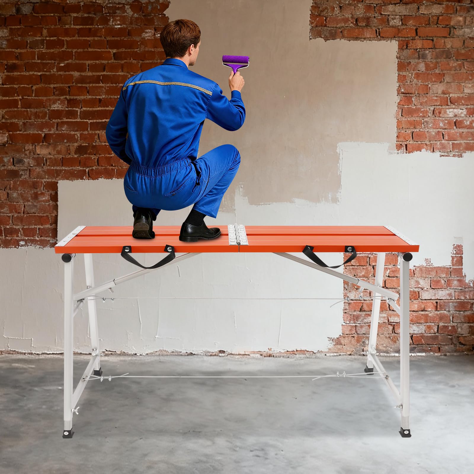 Plateforme de travail pliable et réglable en hauteur, en alliage d'aluminium orange argenté pour la décoration de la maison, peinture murale, nettoyage des fenêtres, avec capacité de charge de 200 kg