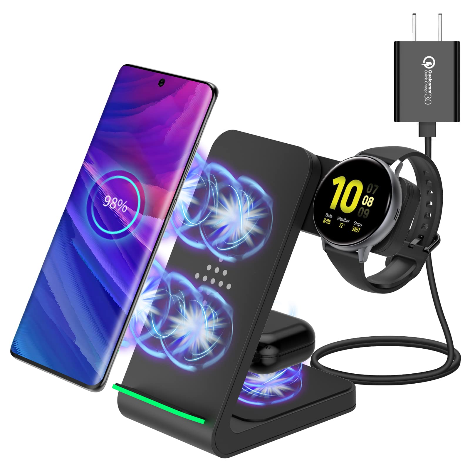 Wireless Charger,3 in 1 15W Fast Charging Station for Samsung S21 Ultra  5G/21 Plus/Note 20 Ultra/S20/S10/Note 8,iPhone 11/12/Pro/Pro Max,Galaxy  Watch 3/Active 1/2,Galaxy Buds+,Airpods 2/pro : Amazon.com.au: Electronics