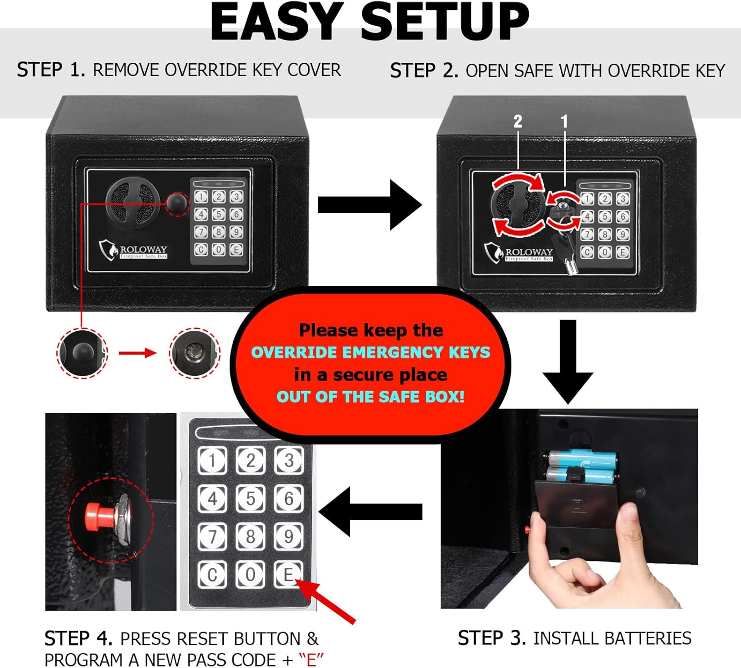 ROLOWAY Steel Money Safe Box for Home with Fireproof Money Bag for Cash Safe Hidden, Security Safe Box for Money Safe with Keys, Lock Box Fireproof Safe with Keypad Lock (Black) - - 