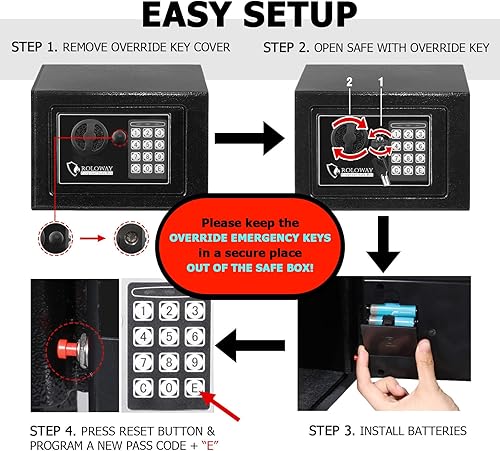 Miniatura 5 de ROLOWAY Caja fuerte de acero para el hogar con bolsa de dinero ignífuga para dinero oculto, caja de seguridad con llaves y teclado (negro)