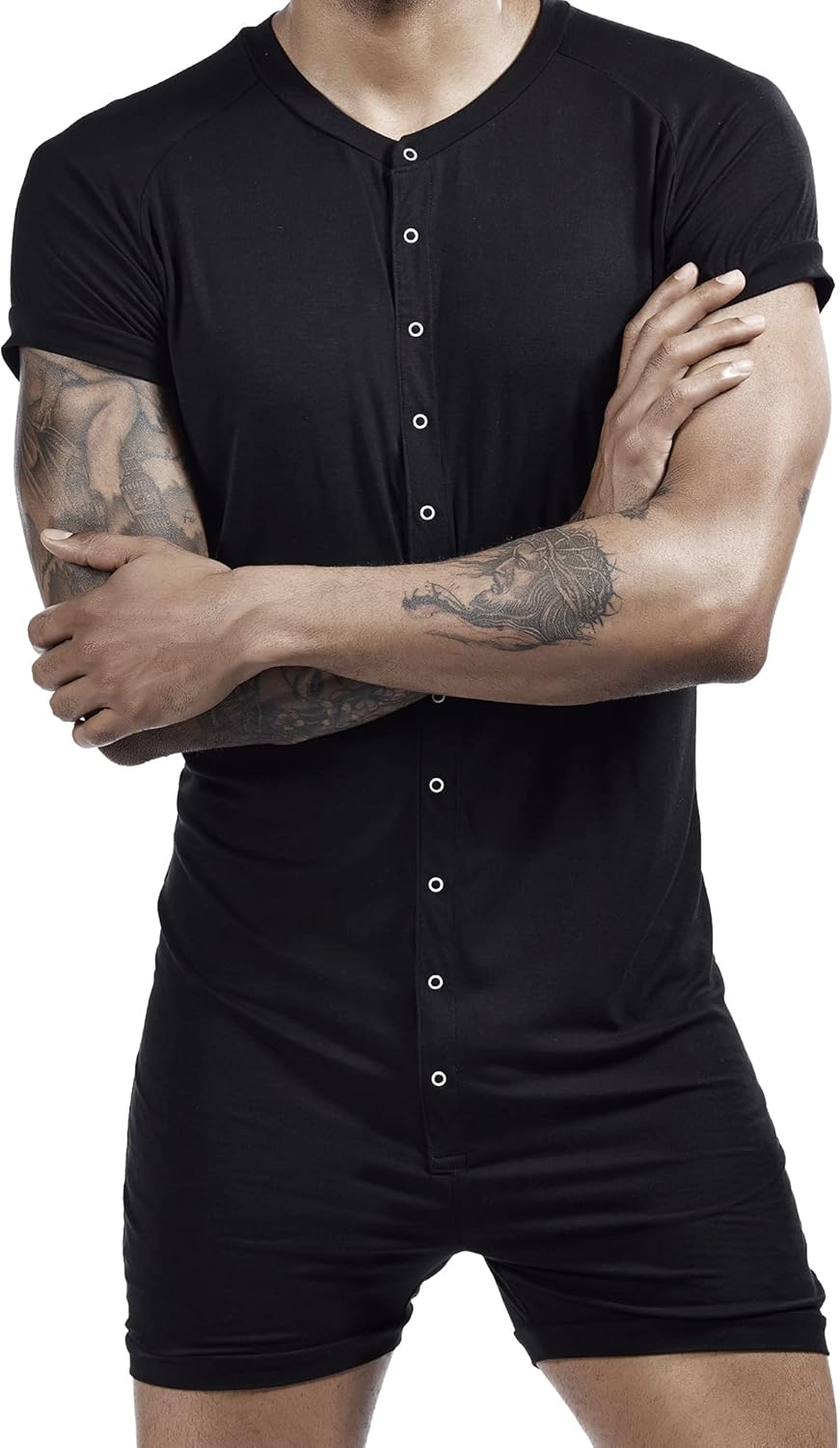 Men's Short Sleeve Pajamas Sexy Sleepwear Jumpsuit Stretchy Silky Elastic Home Casual Sleepwear - Image 4