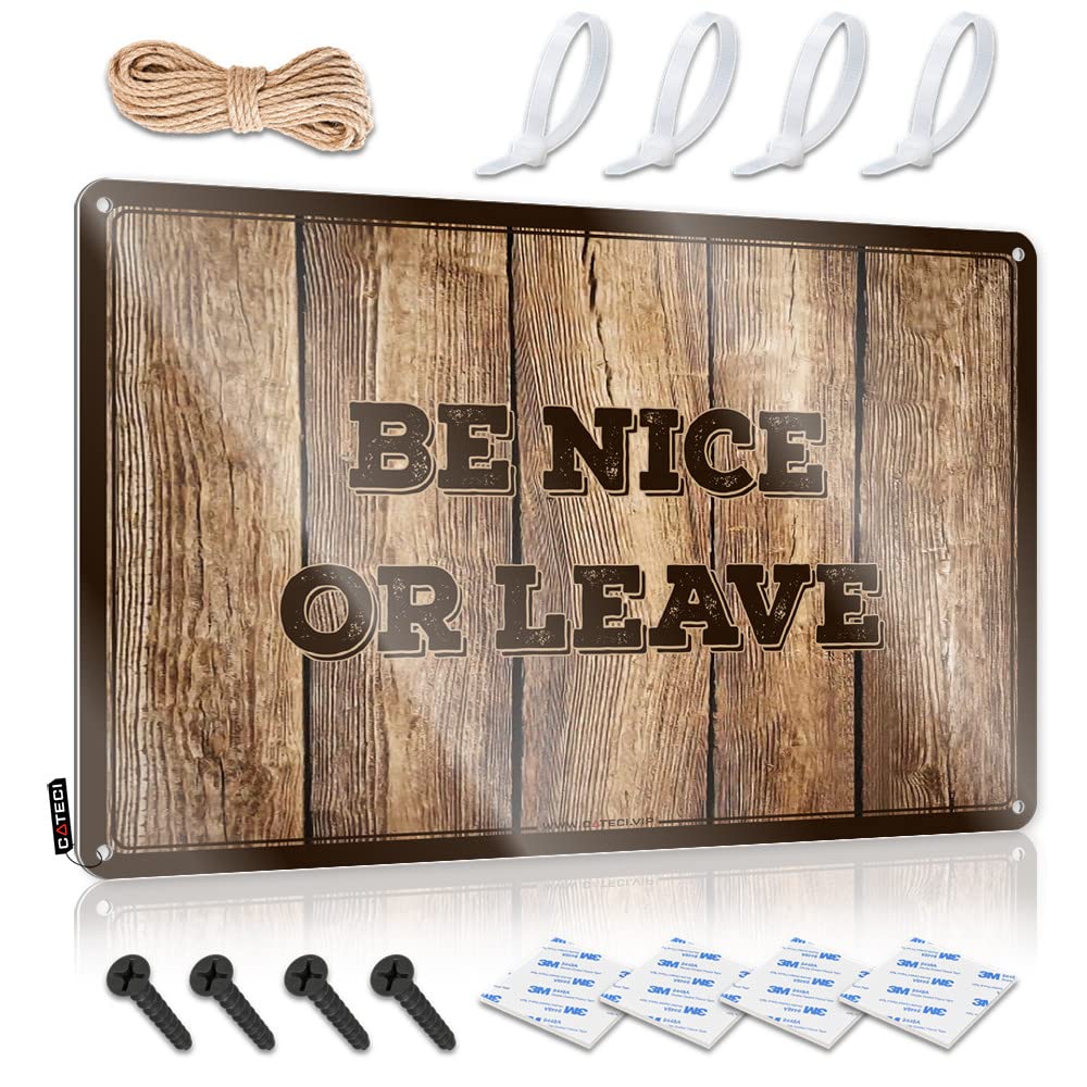 HELIOFORGE Tin Signs For Bar Be Nice Or Leave Tin Sign 1 Man Cave Rules Man Cave Sign Decor(30X40CM)
