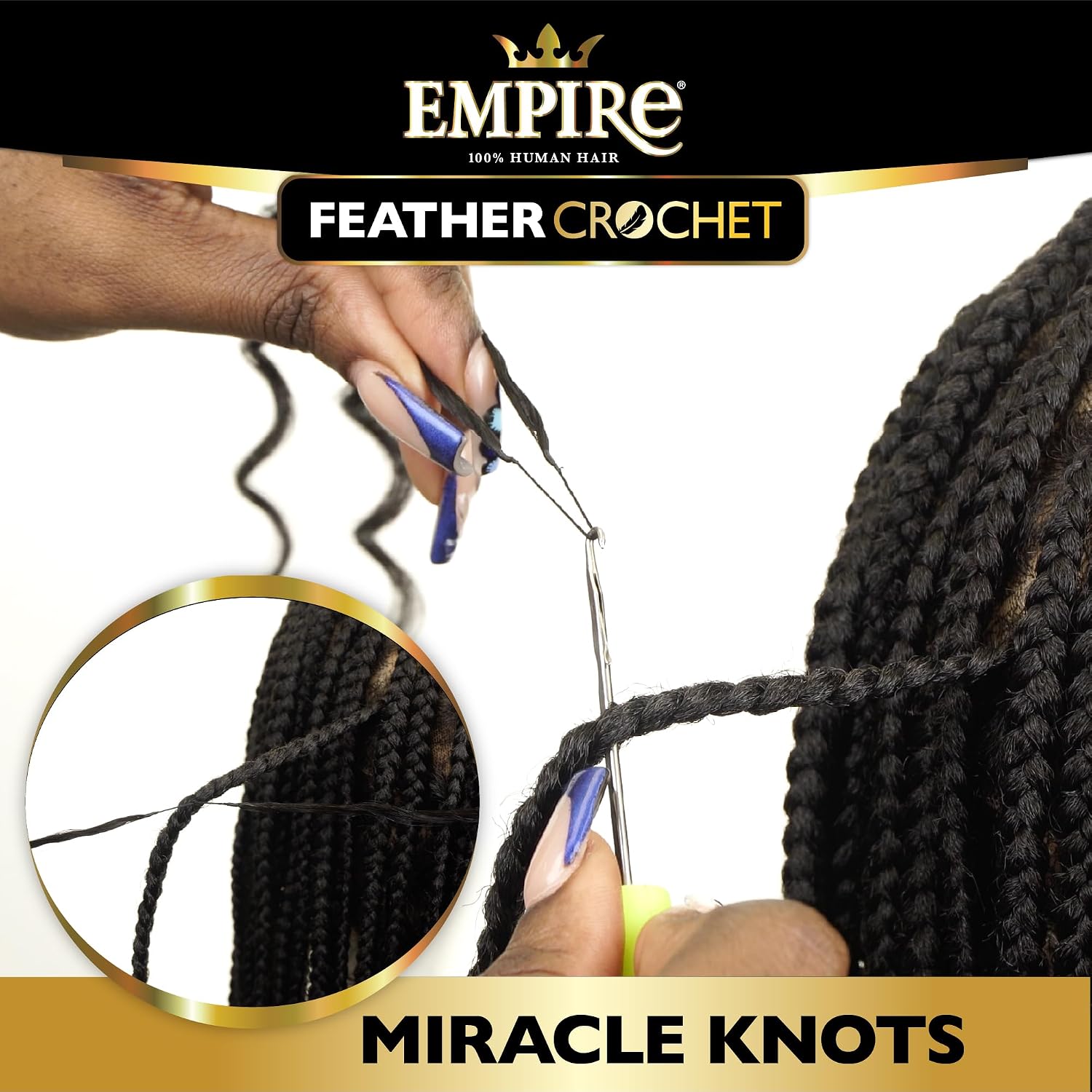 Sensationnel Empire Feather Crochet Braiding Hair – Deep Wave Human Hair for Boho Braids and Miracle Knots Pre Separated 50 strands (18 inch, 1 JETBLACK)