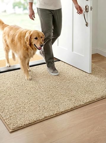 50x80cm Felpudo Alfombra Antideslizante y Absorbente – Alfombra de Microfibra Lavable con Base de Goma para Puerta de Entrada Interior y Exterior, Cocina, Baño, Pasillo y Mascotas – Beige